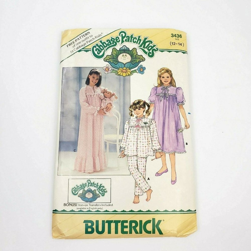 1985 Butterick 3436 Cabbage Patch Kids Doll Sz 12